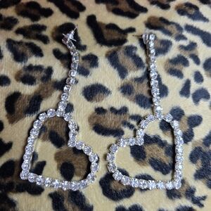 Rhinestone Silver Heart Drop Earings. Hearts , Valentine's Day Earings